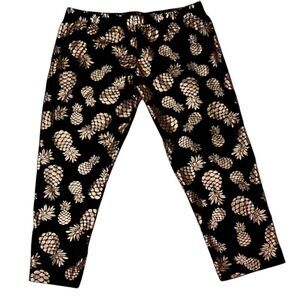 Black Gold Pineapple Print Cotton Capri Leggings No Boundaries Women Med 7-9